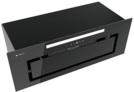 GLOBALO Hotte aspirante de cuisine encastrable, ventilateur plat, avec éclairage, largeur 79,6 cm, 4 niveaux de puissance, verre trempé et acier, Classe Énergétique B Loteo 80.4 Plus Noir
