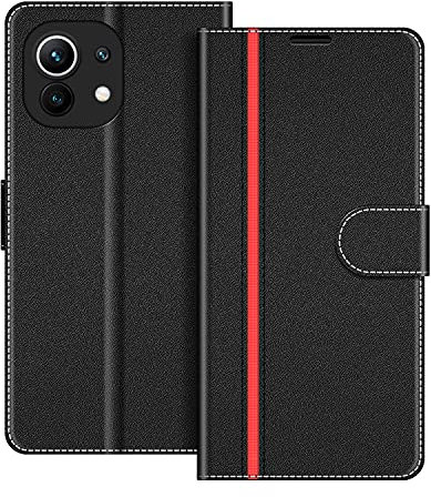COODIO Handyhülle für Xiaomi Mi 11 5G Handy Hülle, Xiaomi Mi 11 5G Hülle Leder Handytasche für Xiaomi Mi 11 5G Klapphülle Tasche, Schwarz/Rot