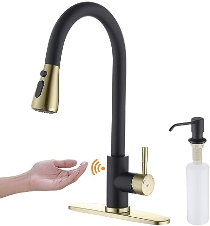 Grifo de cocina sin contacto con pulverizador extraíble, grifo de cocina con sensor de movimiento con dispensador de jabón de cocina, grifo extraíble de arco alto de una sola manija para fregadero de