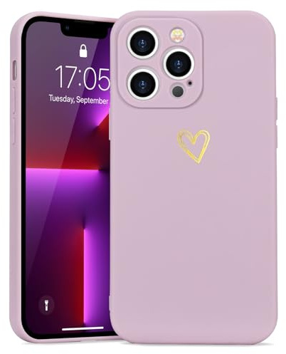 Wirvyuer for iPhone 13 Pro Cute Heart Case for Women, Purple | Skin-feel Soft Silicone, Love-Heart Pattern Design Phone Case, Shockproof Protective Slim TPU Bumper Cover for Girls