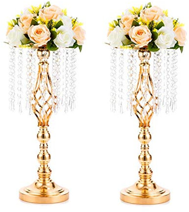 Sziqiqi 49 cm Goldvase für Hochzeitstafeln, 2 Stück Kristallmetall-blumenständer, Dekorativer Tafelaufsatz für Party Jubiläum Zeremonie Party Geburtstag Event Empfangstische