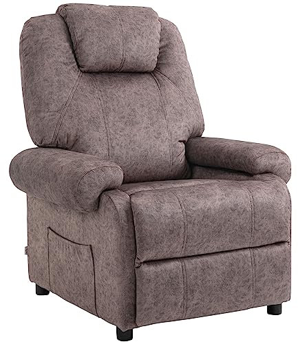 HOMCOM Poltrona Relax con Reclinabile Manuale in Tessuto, Poltrona Reclinabile con Poggiapiedi Estraibile e Tasca Laterale, Marrone