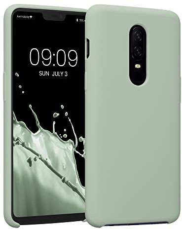 kwmobile Hülle kompatibel mit OnePlus 6 Hülle - Silikon Handy Case - Handyhülle weiche Oberfläche - kabelloses Laden - Graugrün