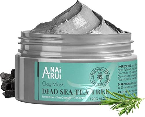 ANAiRUi Dead Sea Tea Tree Mud Mask, Clay Mask Skincare with Activated Charcoal & Tea Tree Oil for Women and Men, 120g