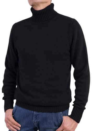 Maglia Collo Alto Uomo Misto Cashmere Made in Italy Maglione Dolcevita Manica Lunga Cachemire Doppio Filo Autunno Inverno Pullover Nero Beige Bianco Grigio Ragazzo Polo Invernale (Nero, L)