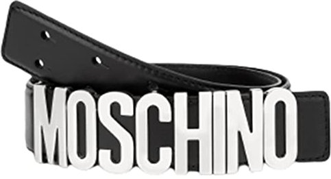 MOSCHINO Mittlerer Gürtel schwarz matt Logo Silber Größe 42, Leder, 36