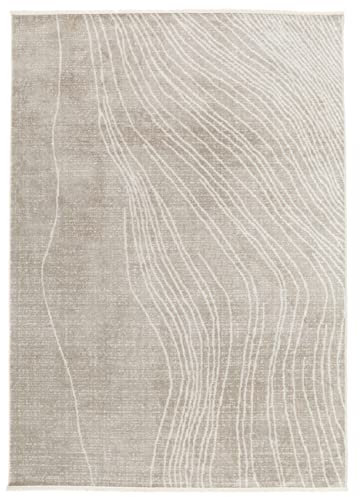 RugVista, River, Teppich, 200 x 300 cm, Rectangle, Kurzflor, Modern, Oeko-TEX Standard 100, Wohnzimmer, Schlafzimmer, Esszimmer/Küche, Flur, Büro, Maschinenwaschbar bis 30 Grad, Greige/Naturweiß