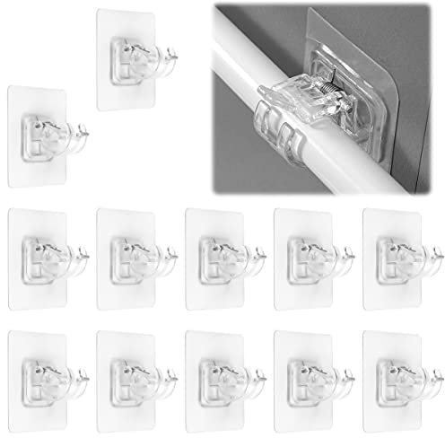 Support de Tringle à Rideau, Lot de 12 Support Rideau sans Percage Crochets, Support Tringle Rideaux, Porte-tringles de Montage Supports de Tringle Auto-adhésifs pour Chambre à Coucher, Cuisine