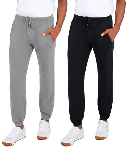 Andrew Scott Men's Fleece Joggers Pants | Multi Pack | Athletic Loose-fit Sweatpants for Workout, Running, Training, 2 Pack - Black / Grey, X-Large