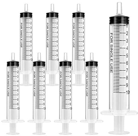 OFFCUP Plastic Syringes, 8pcs No Needle Syringe, 10ml Liquid Measuring Syringe with Luer Slip Tip for Refilling and Measuring Liquids, Scientific Labs Experiment, Feeding Pets (No Needle)
