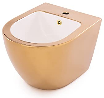 Hänge-Bidet Spülrandlos | Farbe Weiß Gold Wand Bidet mit Befestigungssatz für Montage Popo Dusche
