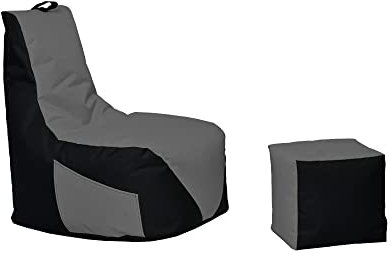 Momiralland Gaming Sitzsack - mit Lehne Sitzkissen - Beanbag - BodenKissen Sessel In- & Outdoor geeignet - Gaming mit PC Xbox & Playstation (Schwarz - Anthrazit, Sitzsack + Hocker)