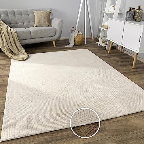 Paco Home Teppich Wohnzimmer Schlafzimmer Kurzflor Skandinavisches Boho Muster Melierte Optik Moderne Einfarbige Deko, Grösse:200x280 cm, Farbe:Creme