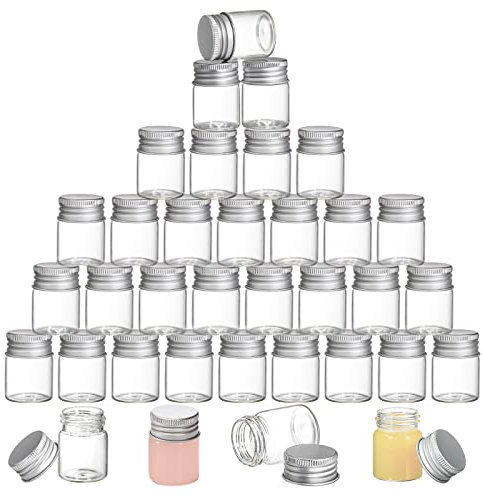 Coloch 36 Pack 15ml Empty Glass Jars with Screw Aluminum Caps, 0.5Oz Mini Cosmetics Container Jar Glass Paint Jar Refillable Oil Vials Test Bottles for Cosmetics, Chemicals, Decoration