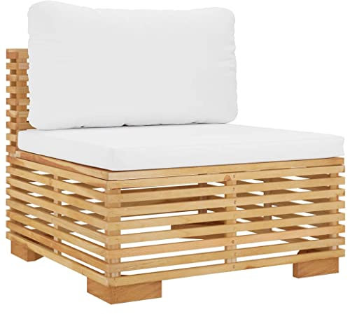 vidaXL Garten Mittelsofa mit Creme Kissen Gartensofa Einzelsofa Gartenmöbel Sofa Terrassenmöbel Balkon Terrasse Lounge Massivholz Teak