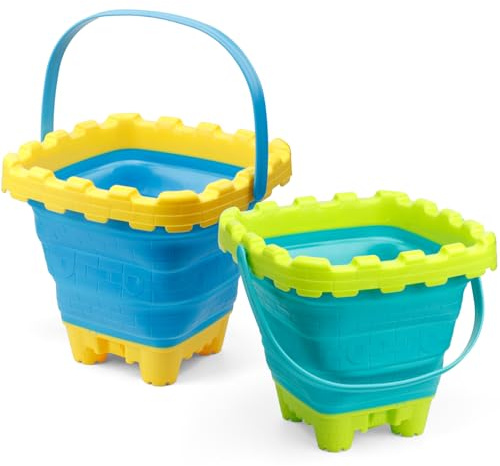 Dilabnda Lot de 2 seaux de plage pliables - Grand seau à serrure pliable avec poignée - Pour enfants, adultes, piscine, camping, boisson, équipement de pêche - Pour les jeux d'été