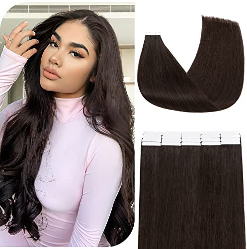 Benehair Tape in Extensions Echthaar, Invisible Tape Extensions Echt Haar, 20Pcs 30g Haarverlängerung Echthaar Tapes, Remy Natural Tapes Extensions Echthaar, 50 CM Dunkel Braun #2