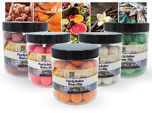 Zite Fishing Pop-Up Boilies 16mm für Karpfen-Angeln - Optimale Auftriebseigenschaften & Hochfängige Aromen - Amino Karpfen-Köder für alle Pop-Up Montagen geeignet - 80g in Dose (5er Mixbundle)