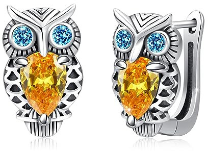 Eule Creolen Ohrringe Mädchen 925 Sterling Silber Eule Ohrringe mit Zirkonia Creolen Klappcreolen Tier Schmuck für Damen Mädchen Kinder