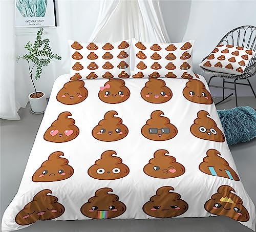 XIICOO Bettwäsche Cartoon-Scheiße Bettdecke Set Lustige Scheiße Hund Kacken Bild Drucken | 1 Bettdecke + 2 Kissenbezüge(3Pcs) Oder Spannbettlaken (4Pcs) (B,DOUBLE-4PCS)
