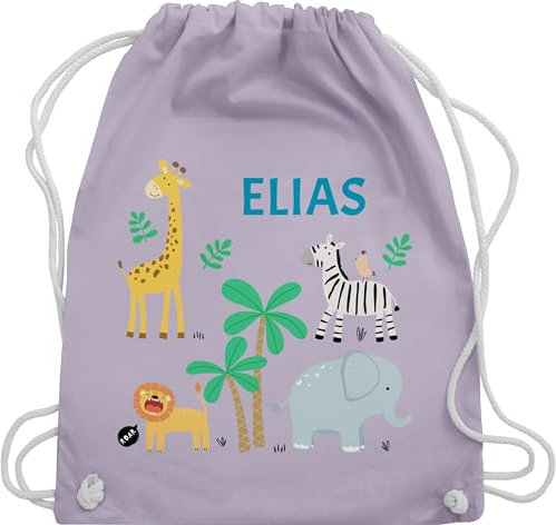 Turnbeutel Rucksack - Safari Tiere Zootiere Zoo Giraffe Zebra Löwe Elefant - Unisize - Pastell Lila - wechselwäsche beutel und tasche kindergartenkind tier personalisierte+kinder+rucksäcke name