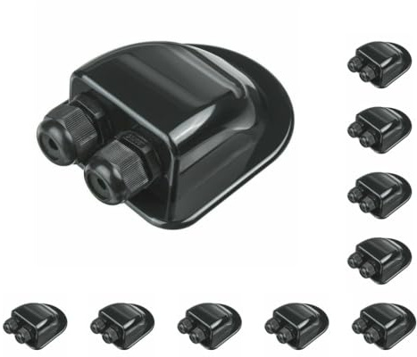 10 set of Solar Panel Roof Top Double Cable 2 Holes Entry Gland Junction Box Connector RV Boat Yacht Deck Camper Van Round Black
