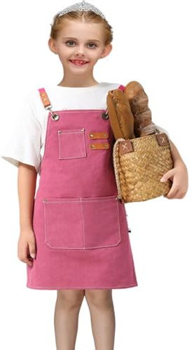 USCHAILIQIANG Delantales ajustables impermeables para niños, para cocinar, pintar, jardinero, lona, delantal para niñas y niños de 6 a 12 años