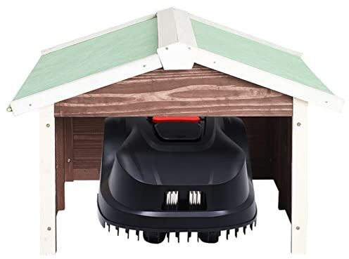 Gecheer Garage Dach Unterstand Überdachung Rasenmäher Überdachung Holzgarage Rasenroboter 72x87x50 cm Mocca Weiß Tannenholz