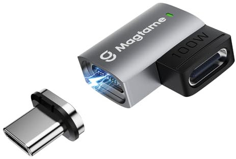 Magtame Magnetisch USB C Adapter 240W, 90 Grad Typ-C Magnet Adapter 11 Pin mit PD Schnellladung, 480Mbps Datenübertragung mit Ladeanzeige, für iPhone 15/MacBook Pro/Air und mehr Typ-C-Geräte