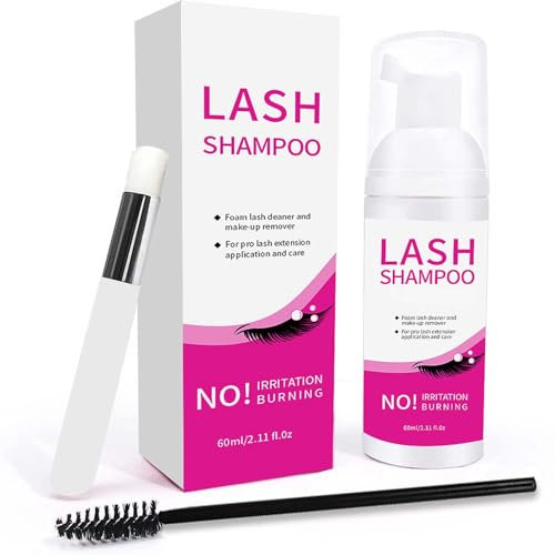 EONFAVE Flüssig Wimpernshampoo 60ML, Foam Eyelash Shampoo mit Bürste für Wimpernverlängerung, Sanft und Nicht Reizend Lash Cleanser, Entfernt Mascara und kleber, Deep Reinigt es Entfernt Unreinheiten