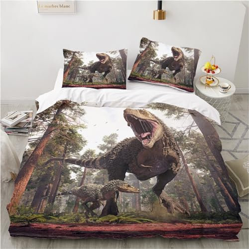 YASMENG Kinderbettwäsche 155x220 Dinosaurier 3D Dino Bettwäsche Kinder Jungen Weich Mikrofaser Bettwäsche 3 Teilig Geschenke für Kinder Jungen mit Reißverschluss und 80x80 cm Kissenbezug