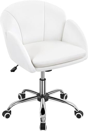Yaheetech Silla de Oficina Silla de Terciopelo Silla de Trabajo Alchoado con Ruedas Silla MAX Capacidad 136 KG Color Blanco