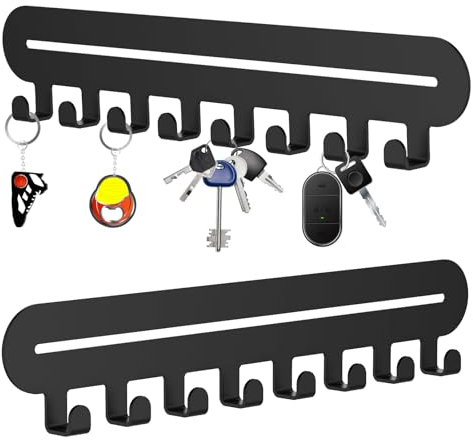 Diompirux Porte Clef Mural, 2 Pièces 8 Crochets Porte Clef Clef Mural Accroche, Multifonctionnel Auto-Adhésif ou Perçage Installation 2 Façons Porte Cléf Mural Adapté, pour Salon, Cuisine, Couloirs