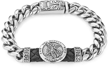 HZMAN 8.5 Zoll kubanische Armband für Herren Saint Michael Erzengel Medaille Link Armband Schmuck Geschenk