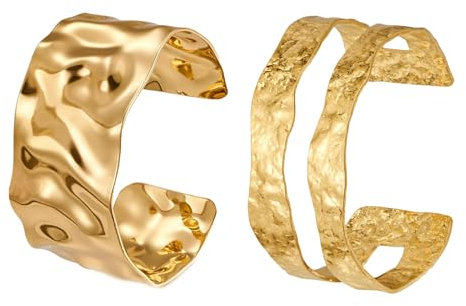 JENCVNL 2 Stück Gold Manschette Armreif für Damen, Gold Offen Armreif Breiter Armband Armbänder für Damen Mädchen (Golden Set 6)