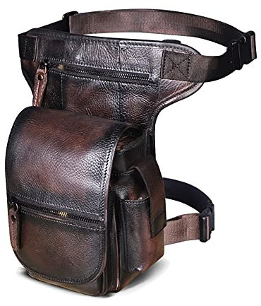 Anpassbare Motorradbeine. Echtes Leder Männer Design Casual Messenger Schulter Sling Tasche Mode Multifunktions Taille Gürtel Pack Drop Bein Tasche Beutel Drop Leg Bag(Dark Brown)