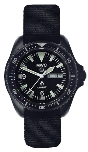 MWC 1999-2001 Muster Quarz Stahl PVD Schwarz Saphir Stoff Tag Datum Herrenuhr feste Anse