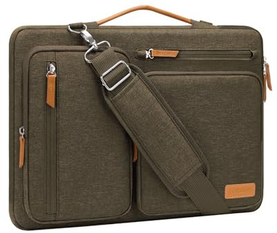 MOSISO 360 Schützend Laptop Schultertasche,15-15,6 Zoll Laptoptasche Kompatibel mit MacBook Pro 16,HP,Dell,Lenovo,Asus Notebook,Seite Offen Tasche mit 4 Reißverschluss Taschen&Griff,Carob Braun