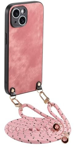 GoodcAcy Crossbody Lanyard Case Compatible with iPhone 6s Plus/6 Plus,Matte PU Leather + Soft TPU Back Case with Strap Adjustable Shoulder Strap Neck Cord Protective Back Cover,Pink