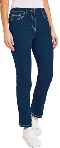 UK Dispatch Womens Side Elastic Waist Jeans Straight Leg Regular Fit Short 27 Leg Petite,12,Dark Blue 2