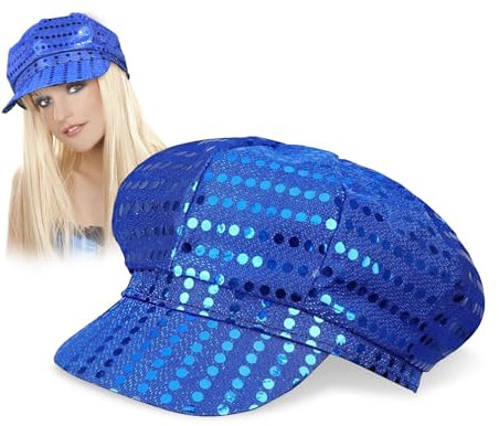 TUONYIS Pailletten Hut Paillettenhut Herren Disco Kostüm 70er 80er Jahre Accessoires Glitzer Partyhüte Kopfbedeckung Unisex für Disco Glitzer Kostümzubehör Kostüm Karneval Mottoparty (Bleu)
