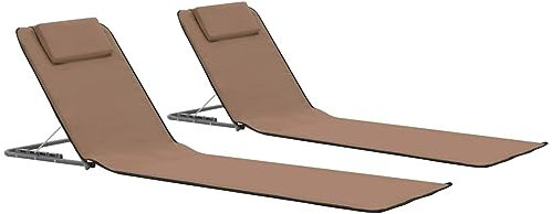 ShGaxin Klappbare Strandmatte 2 STK. Stahl und Stoff Braun, Klappliege, Klappliegestuhl, Strand Matte, Rückenlehne, Freibad Liege, Liegematte, Strand Matratze