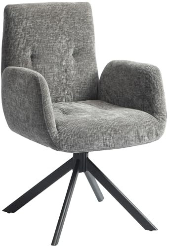 HOMCOM Sessel Drehbar Loungesessel mit Armlehne, Wolle-Leinenoptik, modern Polsterstuhl mit Knopfheftung, Stahlbeine, für Wohnzimmer, Schlafzimmer, Dunkelgrau