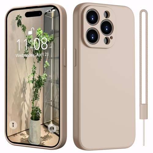 Kukiwhy Coque de Protection en Silicone pour iPhone 14 Pro 5G - avec 1 Cordon - Doublure intérieure en Microfibre - Protection complète de l'appareil Photo - Anti-Rayures - Kaki