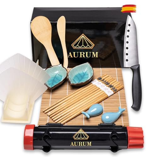 Aurum® Kit Sushi Completo Principiantes, Pack Para Preparar Sushi En Casa, Máquina Para Sushi, Utensilios De Cocina Japonesa, Kit Con Moldes Y Esterilla, Sushi Set Portátil
