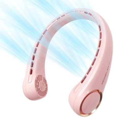 Morelax Portable Neck Fan, 3 Speed Adjustable, 360° Airflow, USB Rechargeable 4800mAh Battery, Lightweight & Hands-Free, Ideal for Home, Office, Travel, and Outdoor Activities, Pink