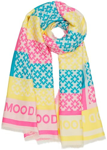 Caspar SC541 weicher Damen Schal mit buntem Muster, Farbe:pink gelb türkis