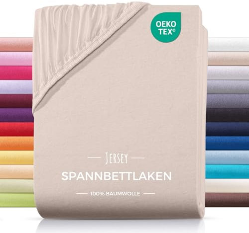 Carpe Sonno® Jersey Spannbettlaken 200x200cm Baumwolle | Laken Beige mit Einlaufschutz & Bügelfrei Matratzenbezug bis 22cm | Bettlaken 200x200 Baumwolle | Leintuch 200x200 | Spannbetttuch 200 x 200