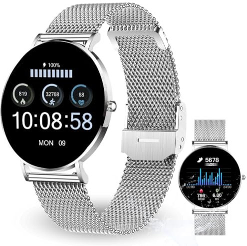 XCOAST SIONA 2 Damen Smartwatch Silber (4,2 cm) 6,9mm hoch - iOS und Android Fitness Tracker AMOLED 21 Sportarten 200 watchfaces Blutsauerstoff Wasserdicht Puls Blutdruck 7 Tage Akku