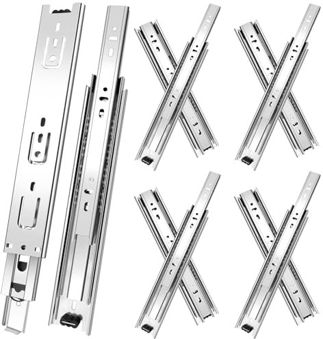 Schubladenschienen, 30cm, 4 Paar (8 Stück), Vollauszug, 3-fach gefaltet, rollenauszug schubladenauszüge, seitliche Montage, schubkastenauszug, 45,4 kg Kapazität, Silber,12inch